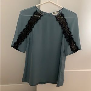 Reiss elegant teal top with black lace size XS